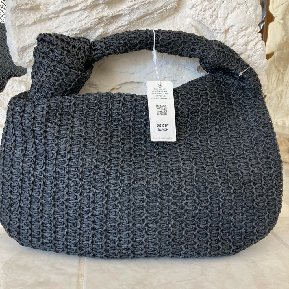 NWT Urban Expressions black woven shoulder bag with knot detail - Picture 8 of 8